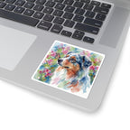Australian Shepherd Watercolor vinyl sticker by Tritan, on a laptop