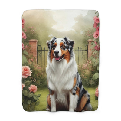Australian Shepherd Watercolor Cottage Garden Throw Blanket | Premium Dog Prints | Tritan