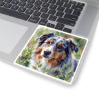 Australian Shepherd Watercolor vinyl sticker by Tritan, on a laptop