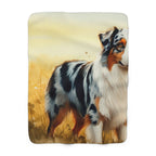 Australian Shepherd Watercolor Meadow Golden Throw Blanket | Premium Dog Prints | Tritan