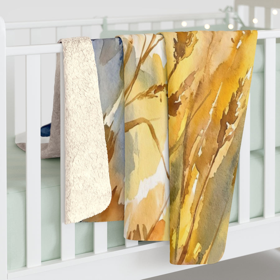 Australian Shepherd Watercolor sherpa blanket by Tritan, on bed