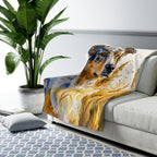Australian Shepherd Watercolor sherpa blanket by Tritan, on sofa