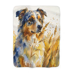 Australian Shepherd Watercolor sherpa blanket by Tritan, front