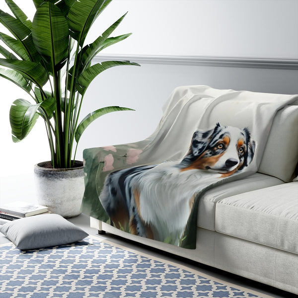 Australian Shepherd Watercolor Rain Garden Throw Blanket | Premium Dog Prints | Tritan — Lifestyle View