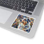 Australian Shepherd Watercolor vinyl sticker by Tritan, on a laptop