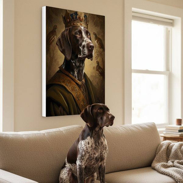 German Shorthaired Pointer Renaissance Royal Portrait Canvas Wall Art, Regal Dog Painting, German Shorthaired Pointer Lover Gift, Stretched Canvas — Lifestyle View