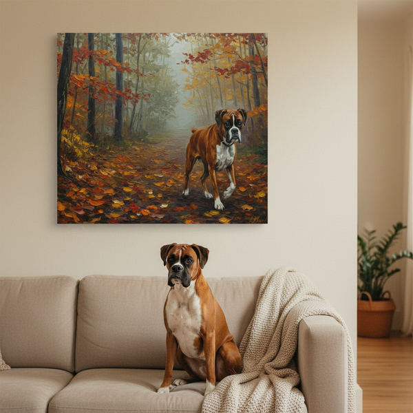 Boxer Dog Painting, Stretched Canvas Wall Art, Modern Pet Decor, Boxer Mom Dad Gift, Acrylic Dog Art Print — Lifestyle View