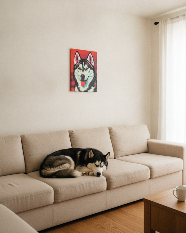 Pop Art Husky Canvas — Bold Dog Wall Art — Lifestyle View