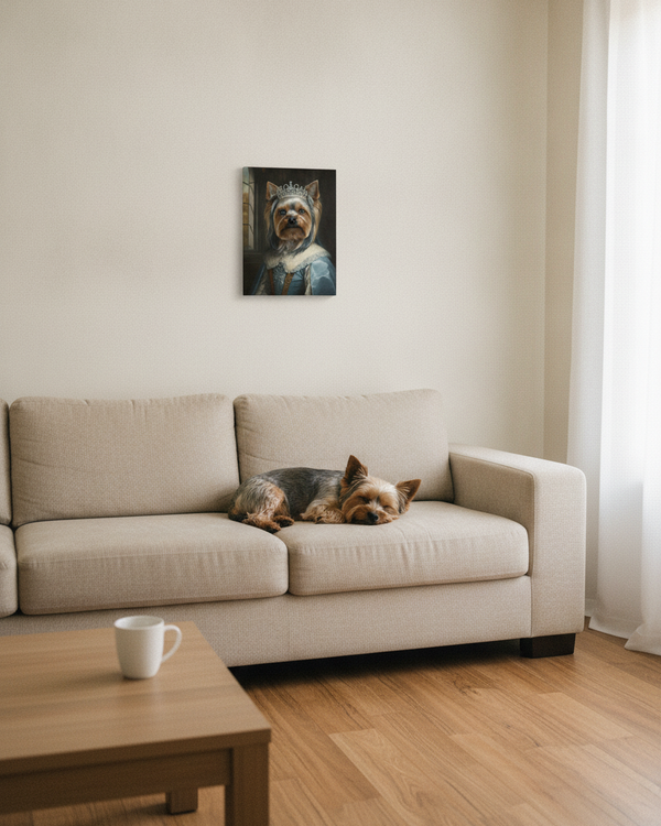 Yorkshire Terrier Renaissance Royal Portrait Canvas Wall Art, Regal Dog Painting, Yorkshire Terrier Lover Gift, Stretched Canvas — Lifestyle View