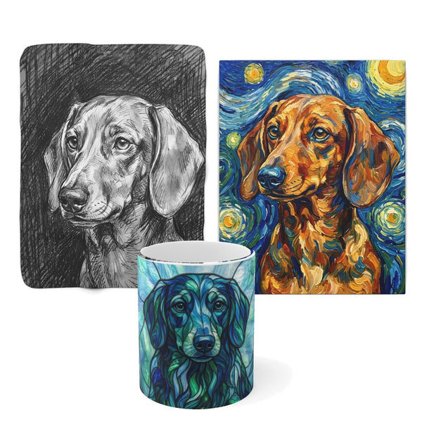 Dachshund Home Set — 3 Art Styles | Canvas + Blanket + Mug