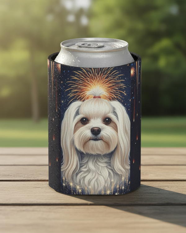 Maltese America 250 Can Cooler, Patriotic Dog Pattern Drink Sleeve, Independence Day Party Gift, American Flag Dog Lover