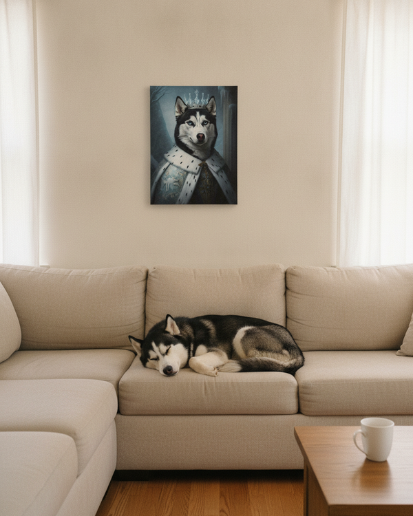 Siberian Husky Renaissance Royal Portrait Canvas Wall Art, Regal Dog Painting, Siberian Husky Lover Gift, Stretched Canvas — Lifestyle View