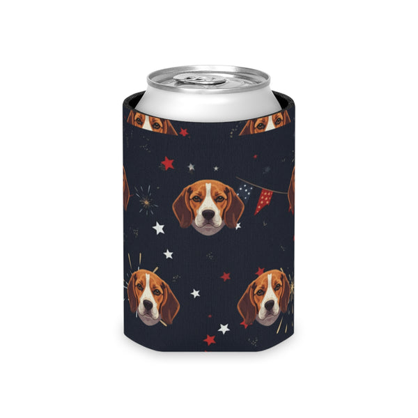 Beagle 4th of July Pattern Can Cooler, Patriotic Dog Art Gift for Beagle Lover, Independence Day Drink Cooler, Summer Party Decor — Lifestyle View