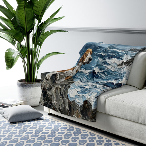 Beagle Acrylic Gallery Print Coastal Cliffside Throw Blanket | Premium Dog Prints | Tritan — Lifestyle View