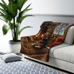 Beagle By the Fire gift set: canvas, sherpa blanket and coaster in one painting