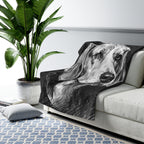Beagle Charcoal sherpa blanket by Tritan, on sofa