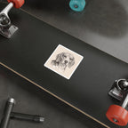 Beagle Graphite vinyl sticker by Tritan, on a skateboard