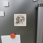 Beagle Graphite die-cut magnet by Tritan, on the fridge