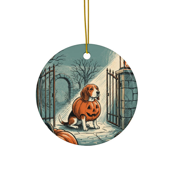 Beagle Halloween Poster Ceramic Tree Ornament, Vintage Dog Poster Art, Beagle Lover Gift