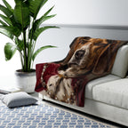 Beagle Kings & Queens sherpa blanket by Tritan, on sofa