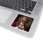 Beagle Kings & Queens vinyl sticker by Tritan, on a laptop