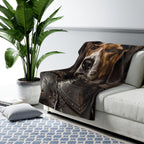 Beagle Medieval Knight sherpa blanket by Tritan, on sofa