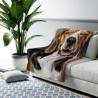 Beagle Oil Portrait sherpa blanket by Tritan, on sofa