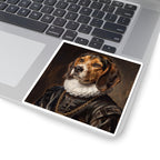 Beagle Renaissance Royal vinyl sticker by Tritan, on a laptop