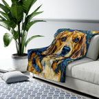 Beagle Post-Impressionist sherpa blanket by Tritan, on sofa