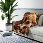 Beagle Watercolor sherpa blanket by Tritan, on sofa