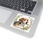Beagle Watercolor vinyl sticker by Tritan, on a laptop