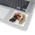 Beagle Watercolor vinyl sticker by Tritan, on a laptop