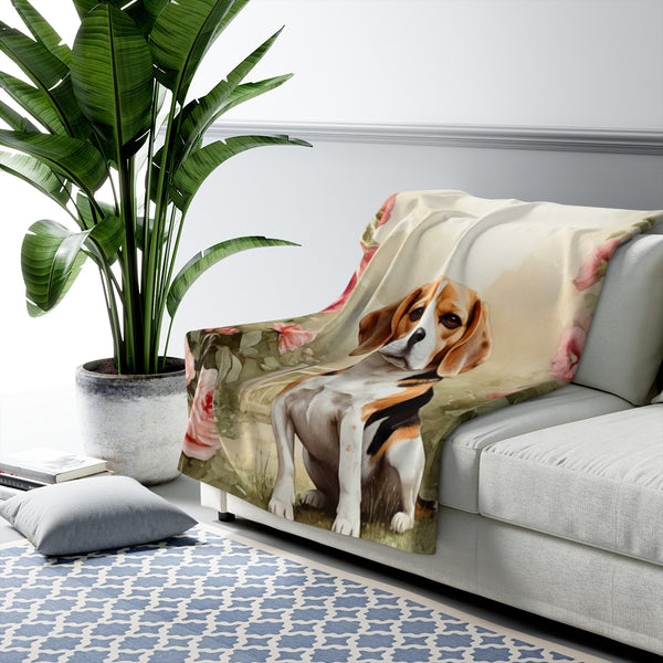Beagle Watercolor Cottage Garden Throw Blanket | Premium Dog Prints | Tritan — Lifestyle View