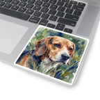 Beagle Watercolor vinyl sticker by Tritan, on a laptop