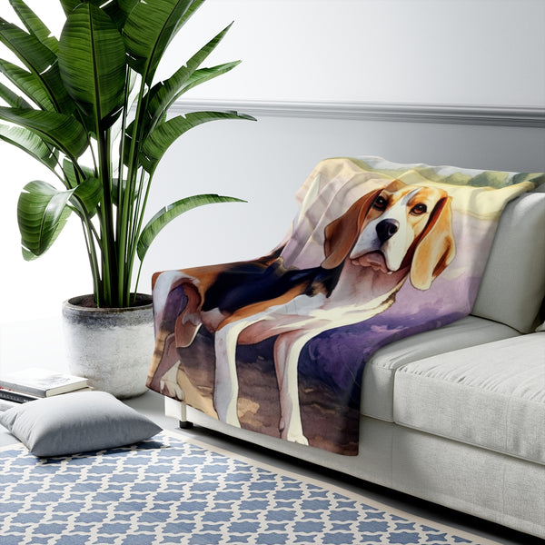 Beagle Watercolor Lavender Fields Throw Blanket | Premium Dog Prints | Tritan — Lifestyle View