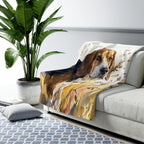 Beagle Watercolor sherpa blanket by Tritan, on sofa