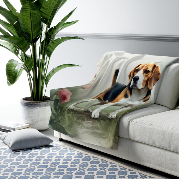 Beagle Watercolor Rain Garden Throw Blanket | Premium Dog Prints | Tritan — Lifestyle View