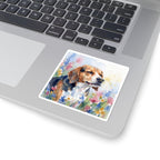 Beagle Watercolor vinyl sticker by Tritan, on a laptop