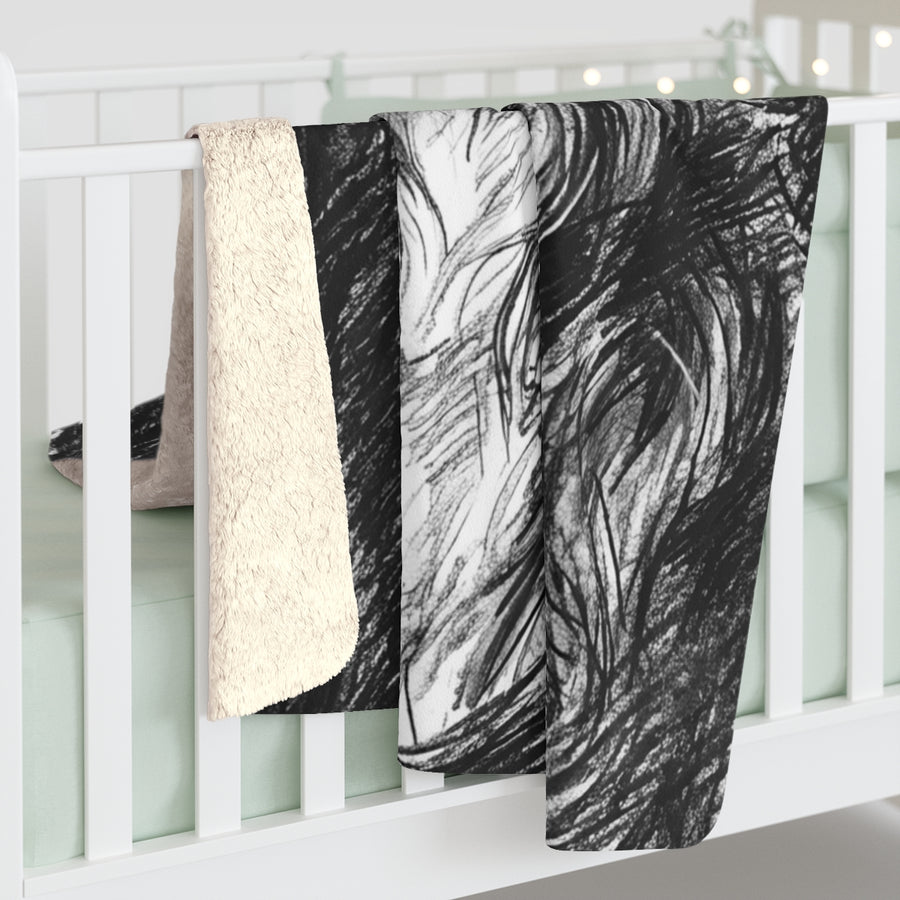 Bernese Mountain Dog Charcoal sherpa blanket by Tritan, on bed