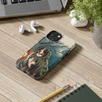 Bernese Mountain Dog Halloween tough phone case by Tritan, on a desk