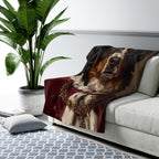 Bernese Mountain Dog Kings & Queens sherpa blanket by Tritan, on sofa