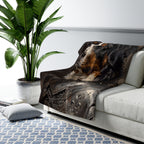 Bernese Mountain Dog Medieval Knight sherpa blanket by Tritan, on sofa