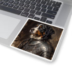 Bernese Mountain Dog Medieval Knight vinyl sticker by Tritan, on a laptop
