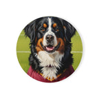 Bernese Mountain Dog Oil Painting Soccer Portrait Coaster - Berner Dog Lover Gift, Pet Portrait Decor