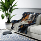 Bernese Mountain Dog Oil Portrait sherpa blanket by Tritan, on sofa