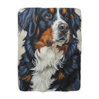 Bernese Mountain Dog Oil Portrait sherpa blanket by Tritan, front