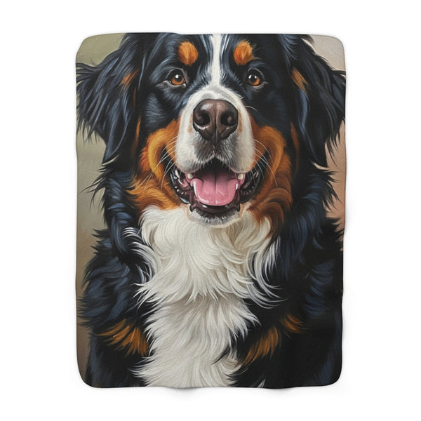 Bernese Mountain Dog Oil Portrait Throw Blanket | Premium Dog Prints | Tritan