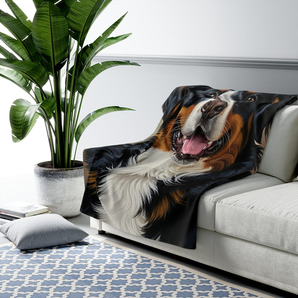 Bernese Mountain Dog Oil Portrait Throw Blanket | Premium Dog Prints | Tritan — Lifestyle View