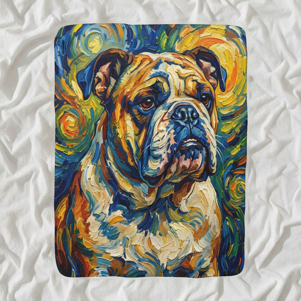 English Bulldog Post-Impressionist Sherpa Fleece Blanket, Painterly Dog Art, English Bulldog Lover Gift