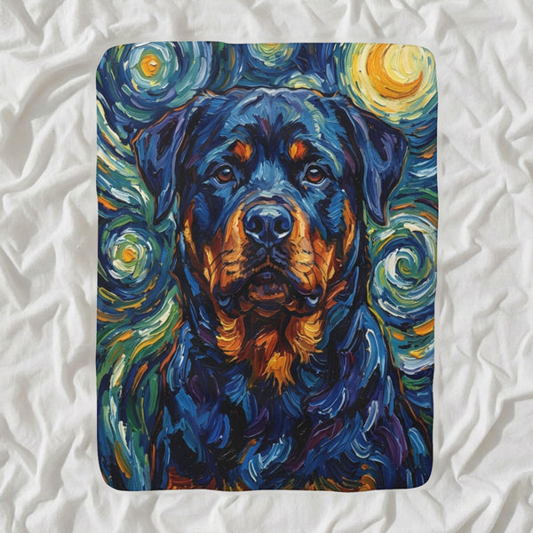 Rottweiler Post-Impressionist Sherpa Fleece Blanket, Painterly Dog Art, Rottweiler Lover Gift